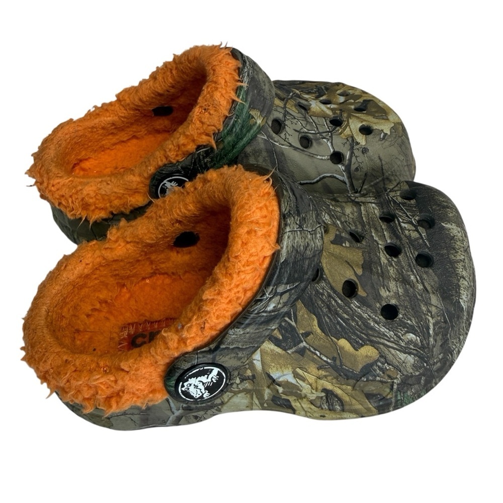 Crocs Camo Kids Clogs Child SZ 7 Color Green Camo Fabric Lined Dual Comfort